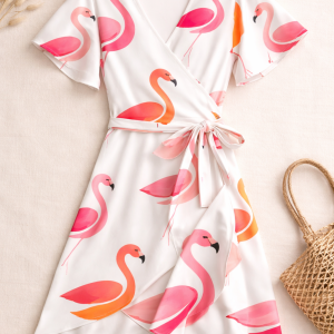 Flamingo Wrap Dress